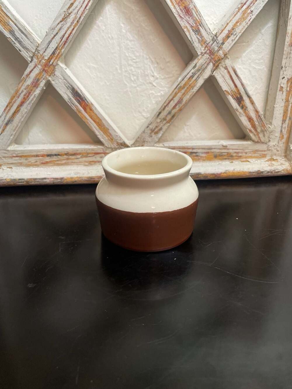 Vintage Robinson Ransbottom Two-Tone Stoneware Small Crock Pot
